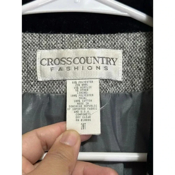 CROSS COUNTRY Vintage Women Gray Wool Blend Blazer Jacket Velvet Trim Office 20T - Picture 4 of 10